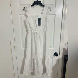 Chic White Ruffle Midi Dress